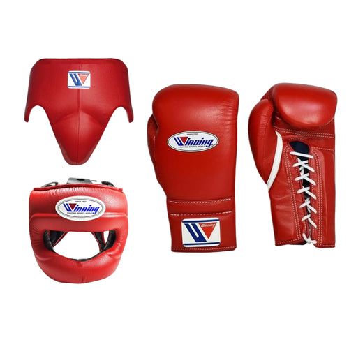 Affordable Winning boxing set Red Leather laceup gloves