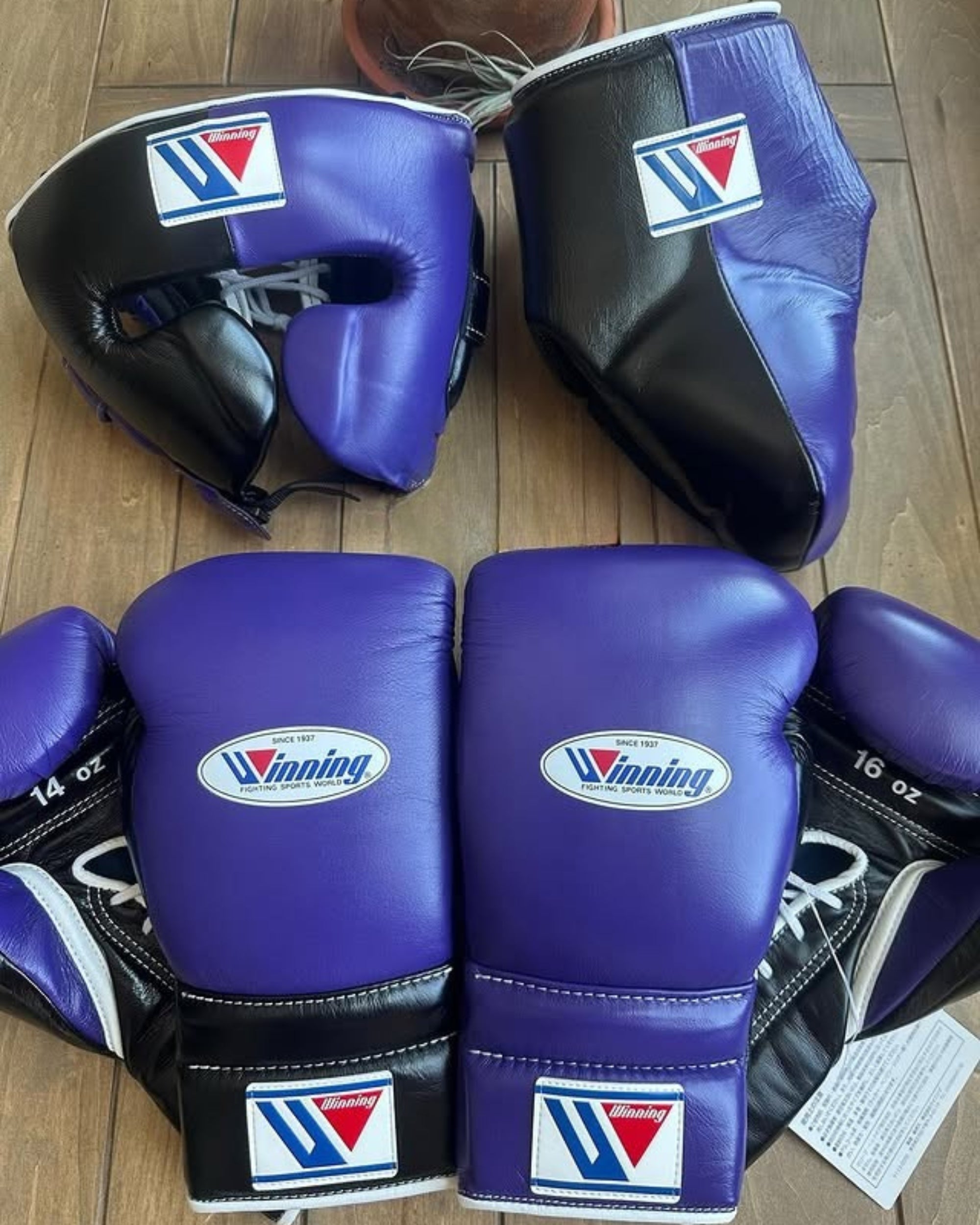 Custom Winning Boxing set Black Purple Leather Lace up