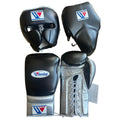 Custom Winning Training boxing gloves Black Silver Leather