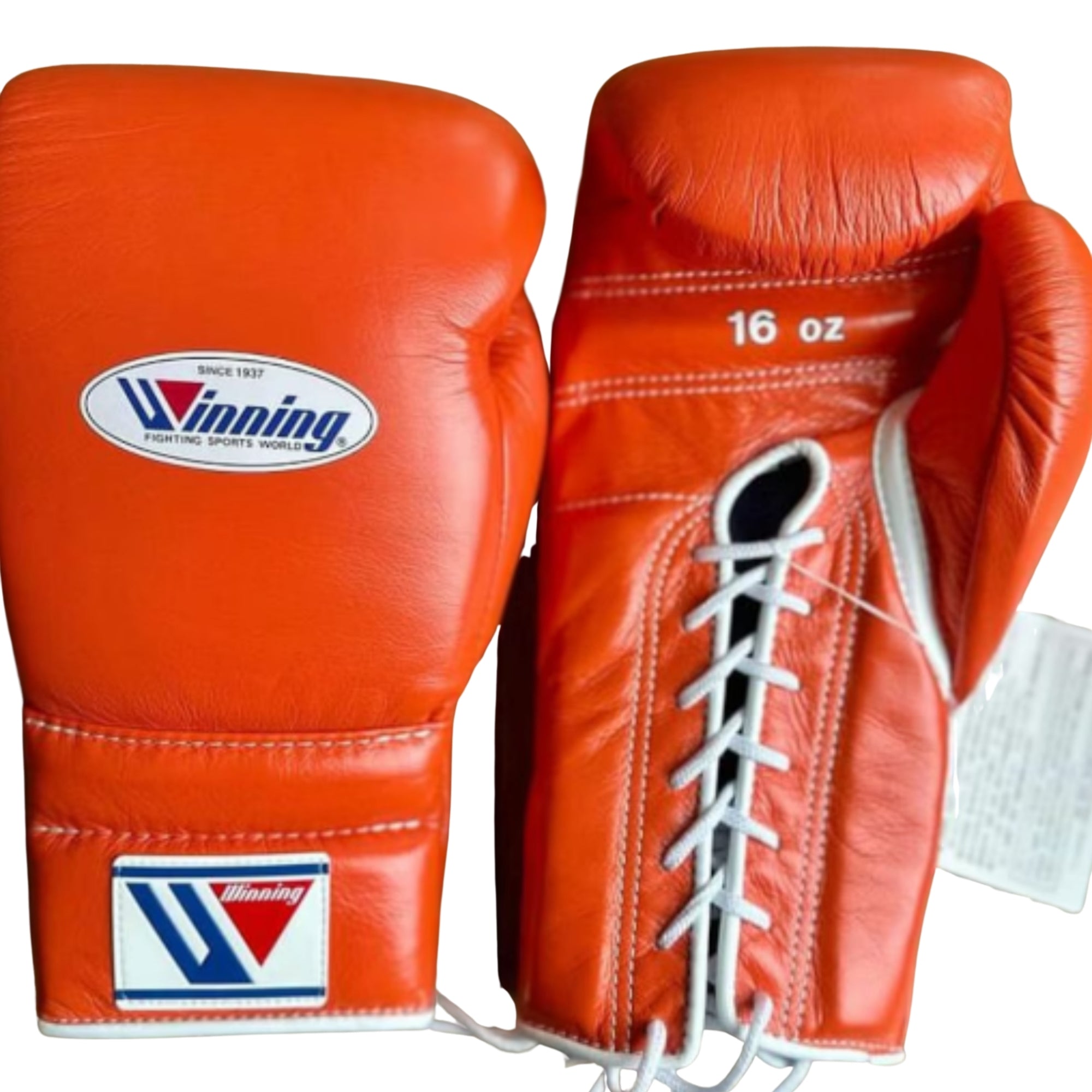 Custom Winning Training boxing gloves orange Leather Lace up - Velcro