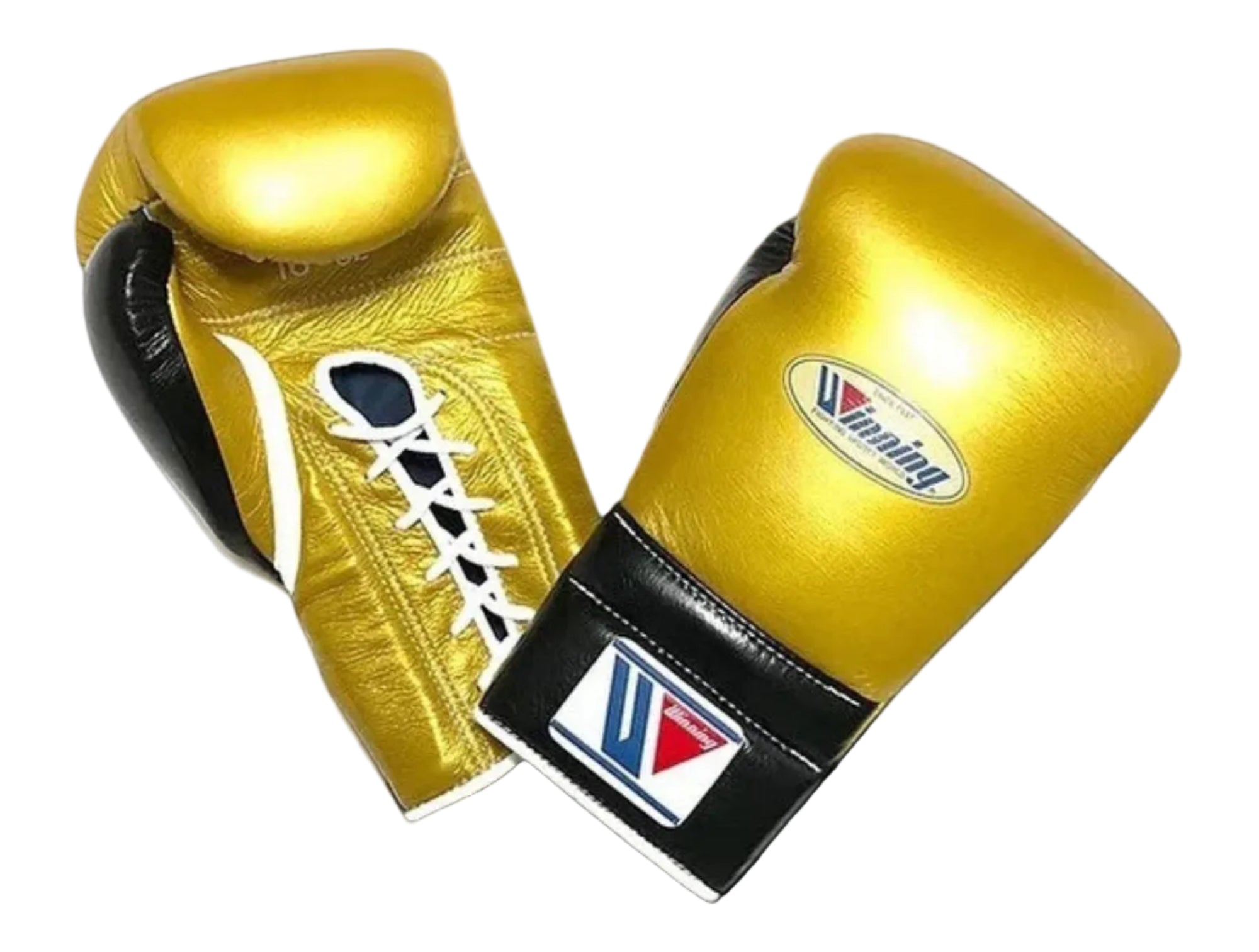 Custom Winning boxing gloves Golden Black Leather Lace up - Velcro