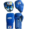 Custom Winning boxing gloves SET Blue Leather Vegeta Head Groin Guard