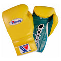 Custom Winning boxing gloves Yellow Green Leather Lace up - Velcro
