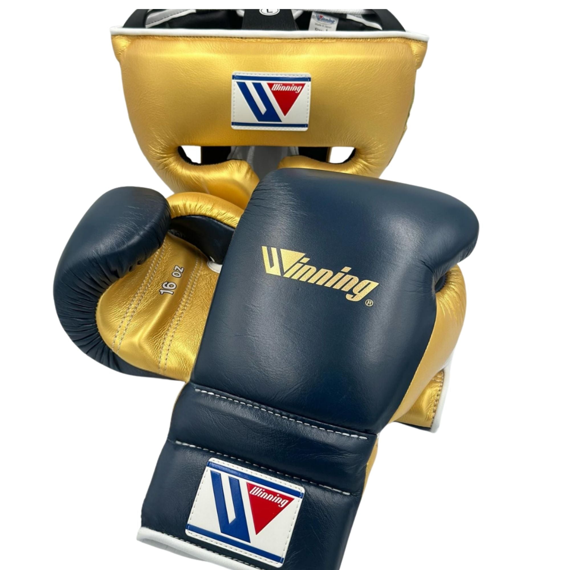 Custom Winning boxing gloves set Gold Leather Lace up