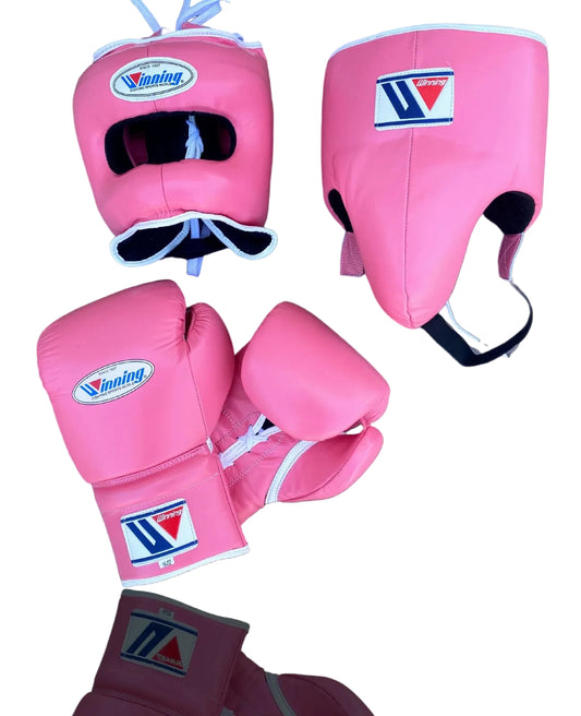 Custom Winning boxing gloves set Pink Leather laceup