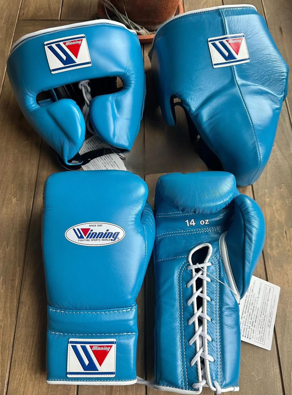 Custom Winning boxing gloves set Sky Blue leather 