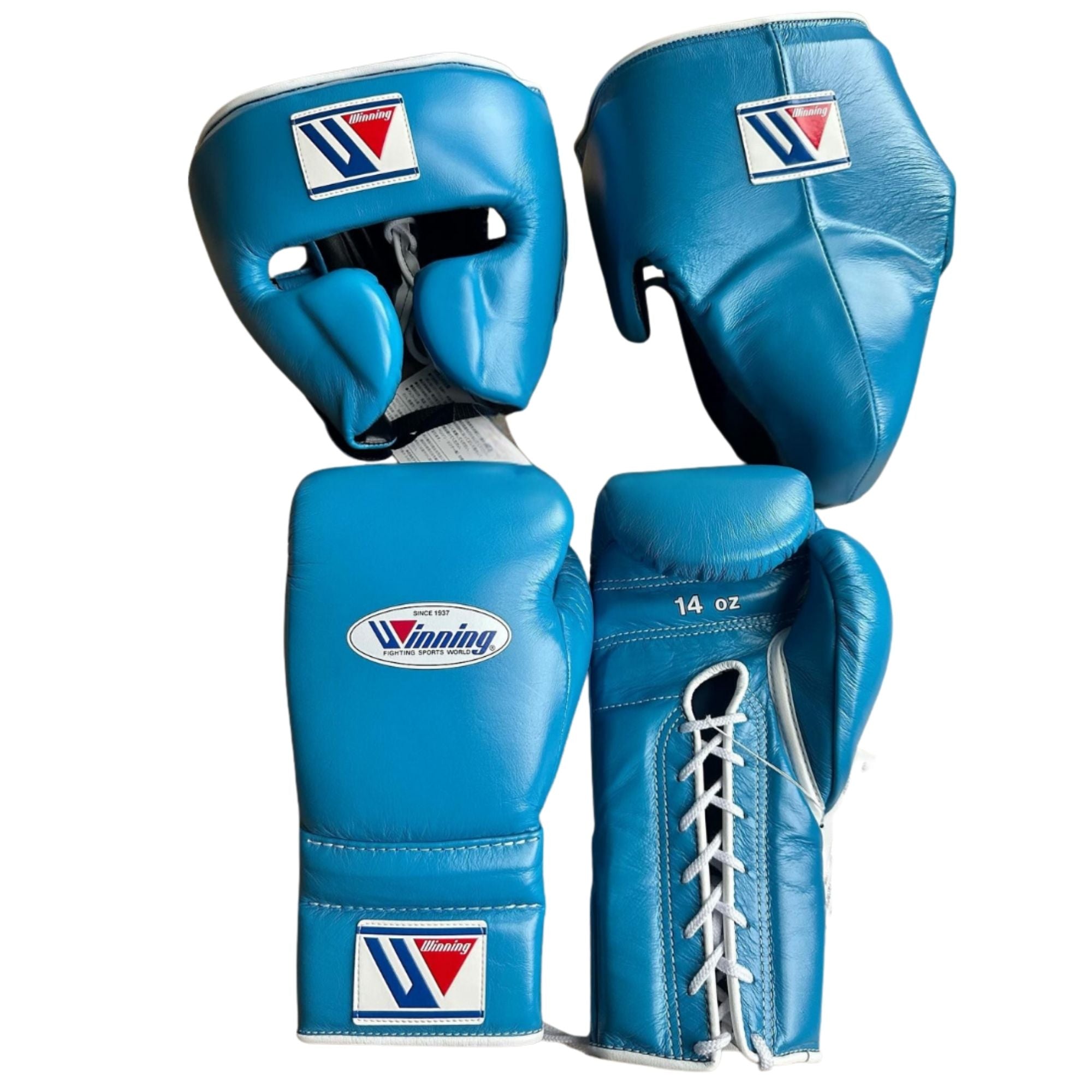 Custom Winning boxing gloves set Teal sky blue Leather