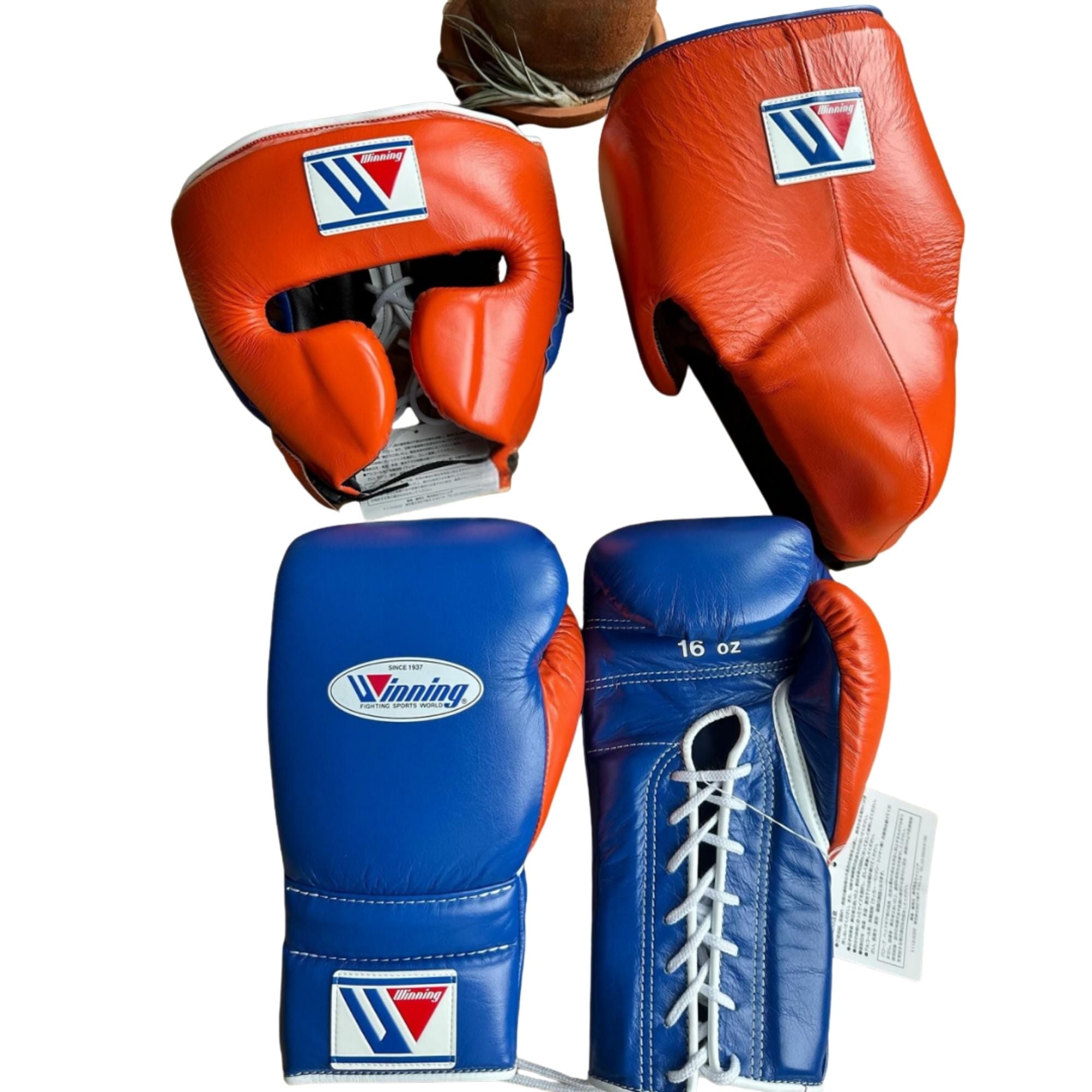 Custom Winning boxing set Blue Orange Leather