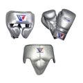 Custom Winning boxing set  Silver Leather laceup gloves