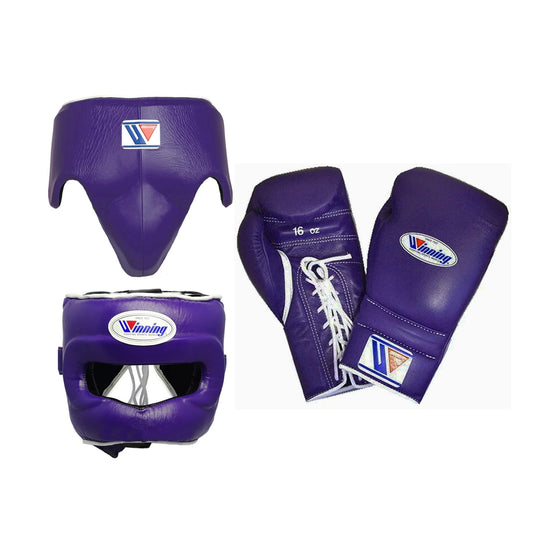 Custom Winning training boxing set Purple laceup gloves
