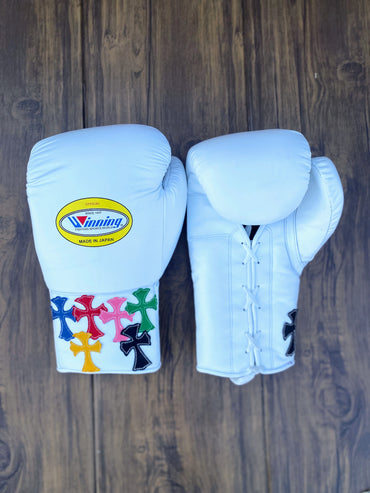 White Winning boxing gloves, Winning cross Lace up Boxing Glove, winning cross boxing glove - White Cross