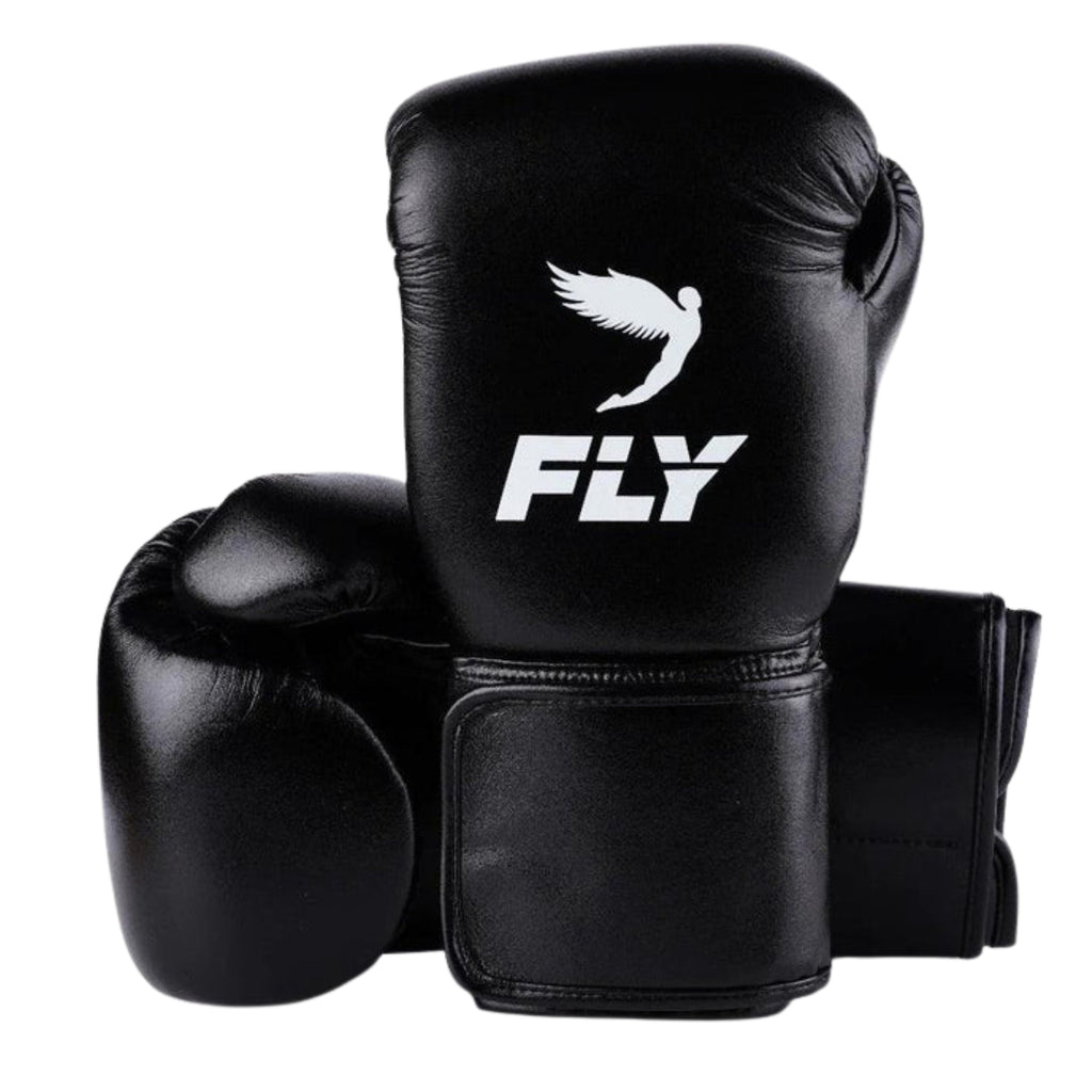 Fly boxing gloves Black Leather Velcro Strap