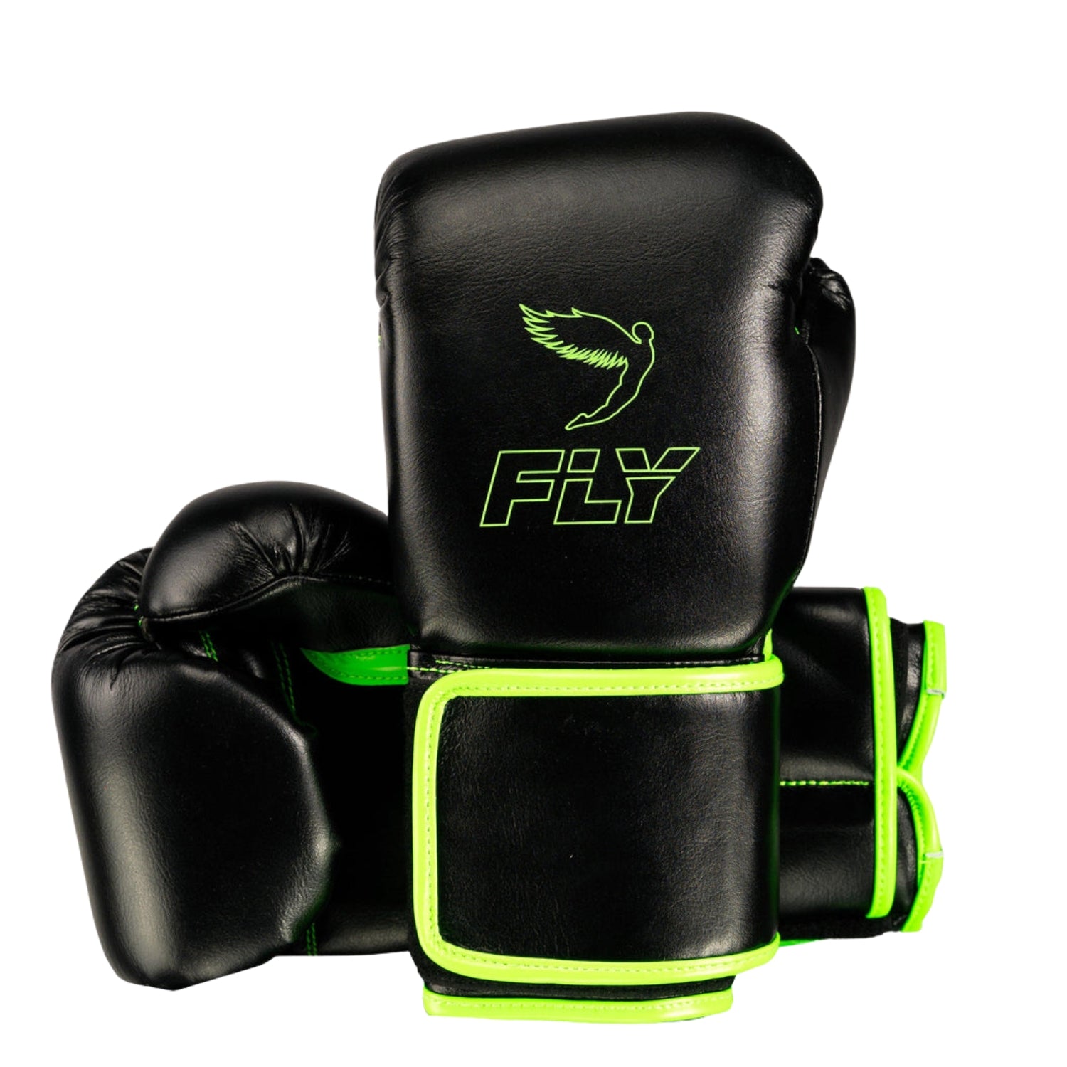 Fly boxing gloves Black Neon Leather Velcro Strap