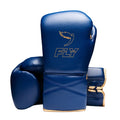 Fly boxing gloves Blue Golden Leather Lace up