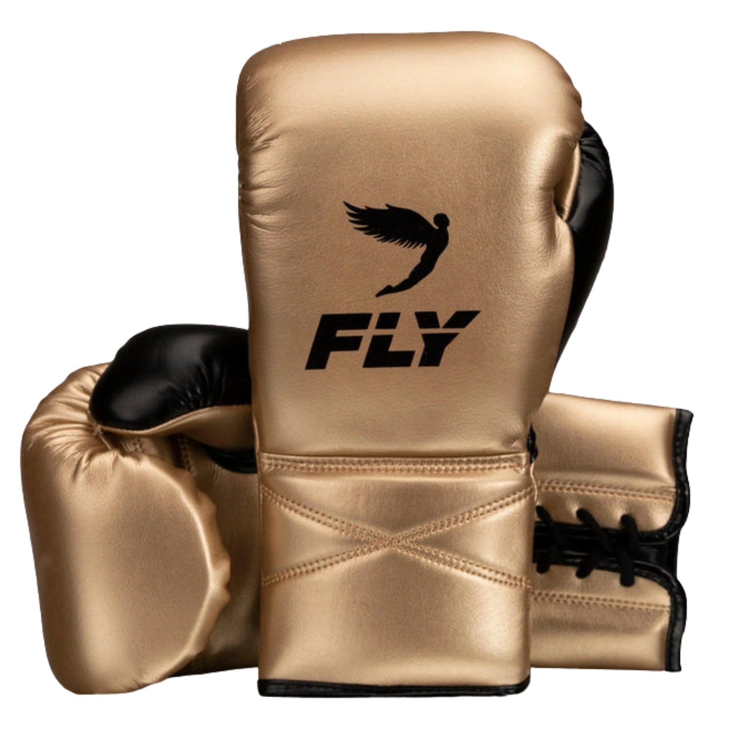 Fly boxing gloves Golden Black Leather Lace-up
