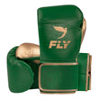 Fly boxing gloves Green Golden Leather Velcro Strap