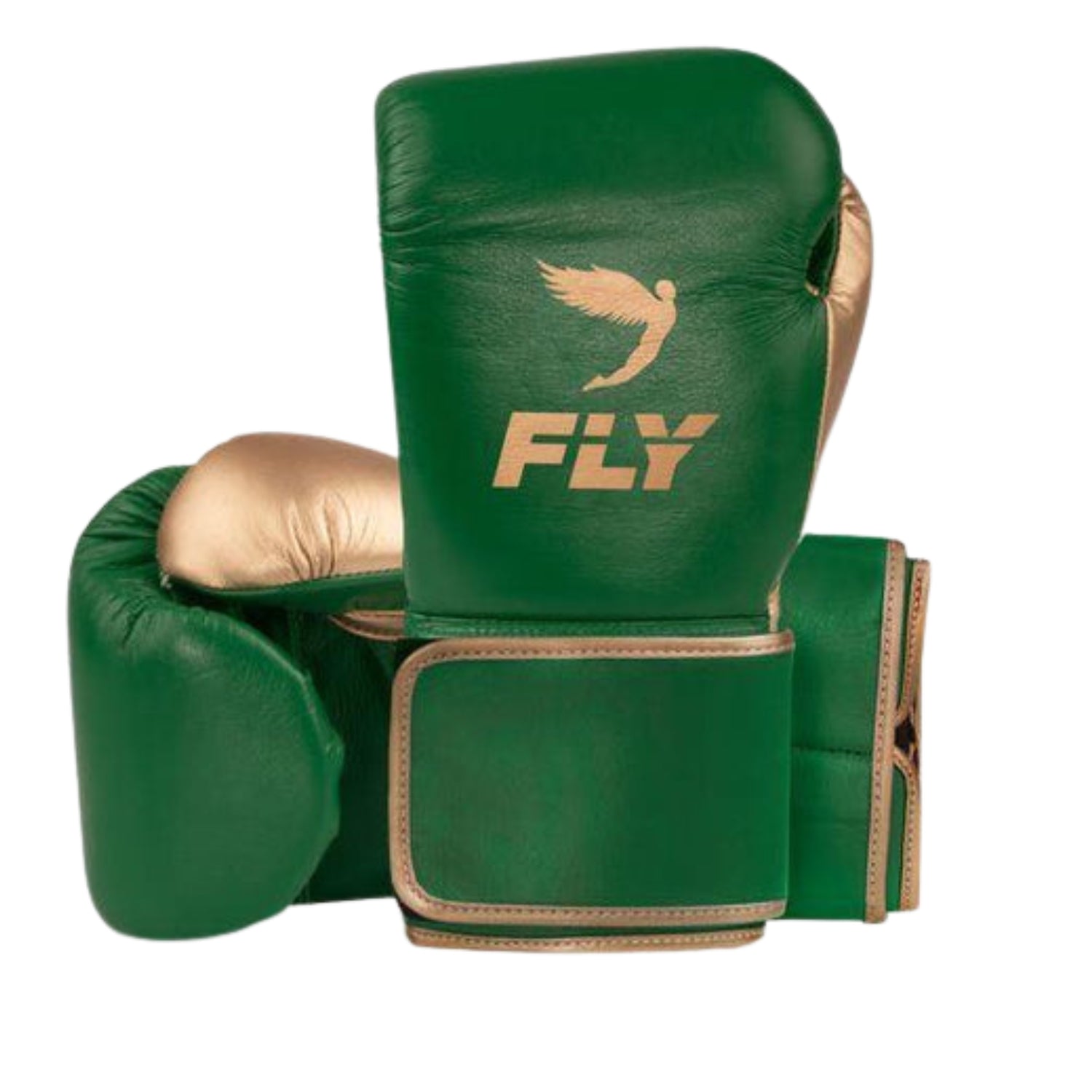 Fly boxing gloves Green Golden Leather Velcro Strap