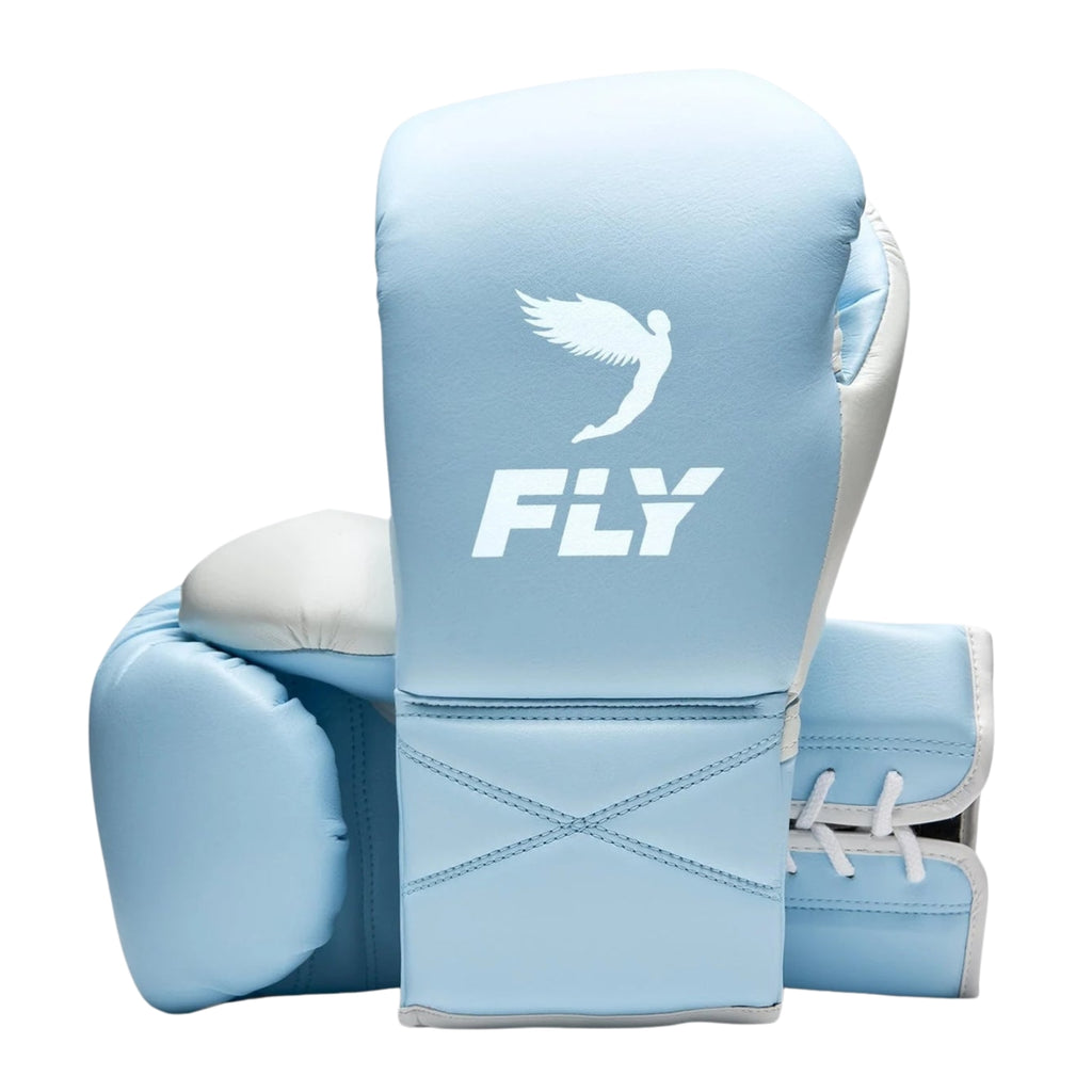 Fly boxing gloves Sky Blue Silver Leather Lace-up