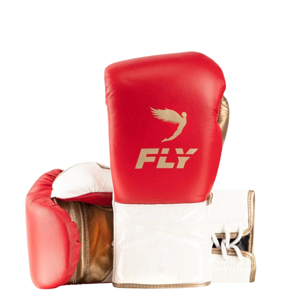 Fly boxing gloves White Red Golden Leather Lace up