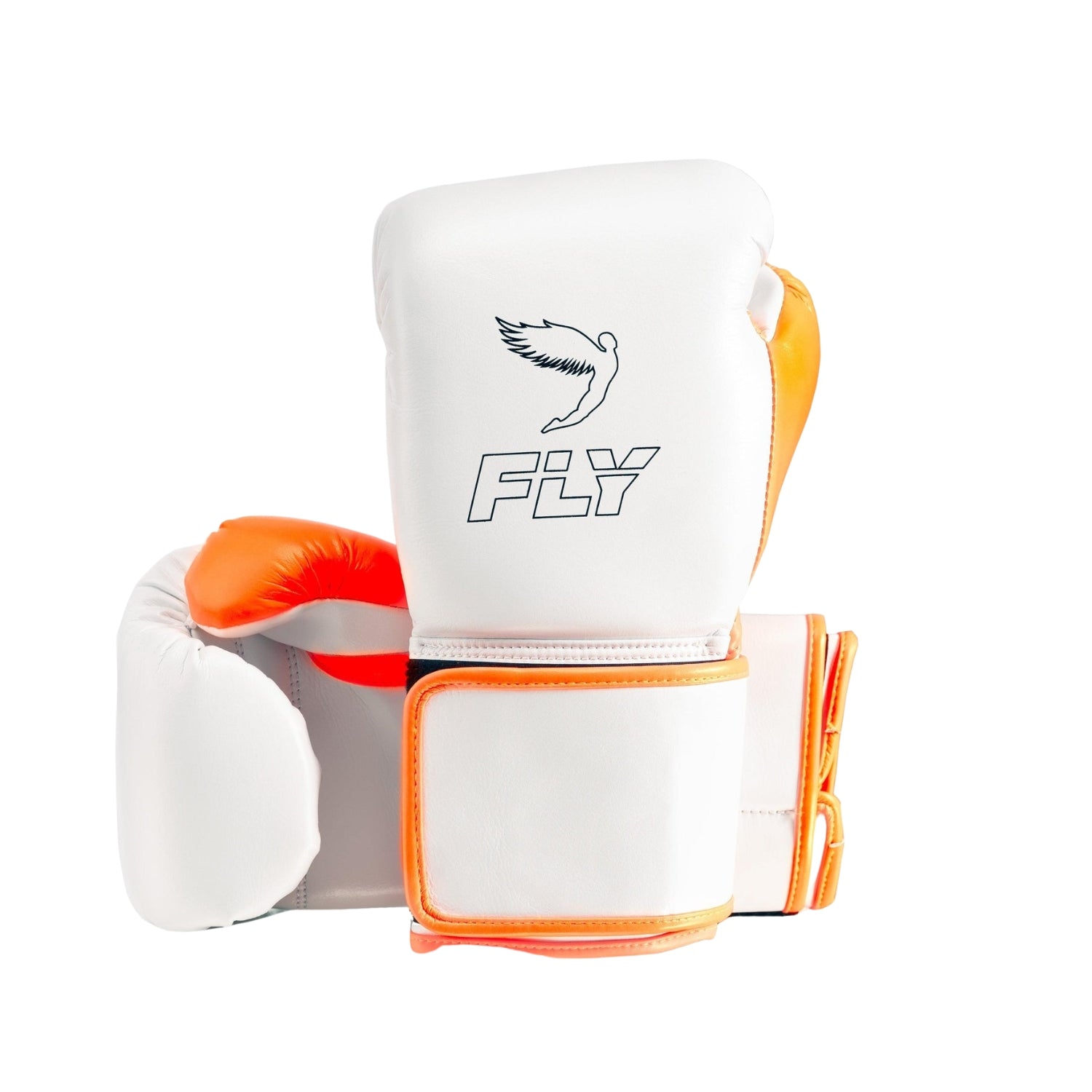 Fly boxing gloves White orange Leather Velcro Strap