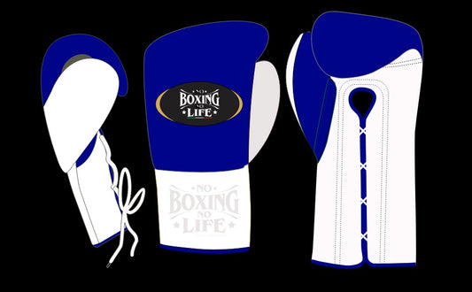 Pro No Boxing No Life Gloves leather 16oz Velcro Laced blue White