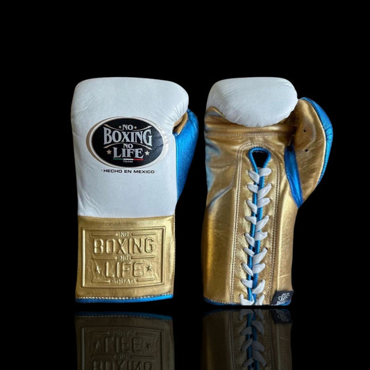 No Boxing No Life Boxing Gloves, NBNL Boxing Gloves, Birthday Gifts for him - White Gold Blue