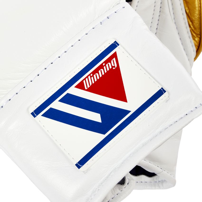 Winning boxing gloves White Gold Leather 16oz Lace up - Velcro