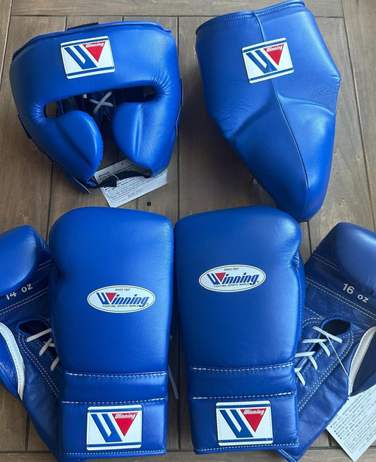 Winning Boxing Glove set, Winning Boxing gear, Blue winning boxing set Winning Lace up Boxing Glove set, Boxing Glove set, Winning boxing gear set, PF Fitness Gear, Winning set, PF FITNESS GEAR winning gear, winning Boxing Glove, Winning groins, Winning head Gear