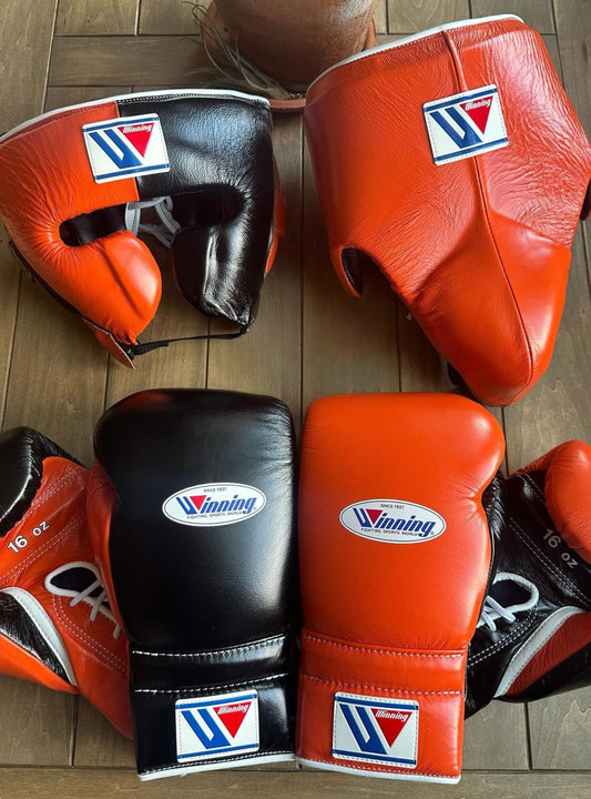Winning Boxing Glove set, Winning Boxing gear, winning boxing set Winning Lace up&nbsp;Orange Black Boxing Glove set, Boxing Glove set, Winning boxing gear set, PF Fitness Gear, Winning set, PF FITNESS GEAR winning gear, winning Boxing Glove, Winning groins, Winning head Gear, winning Boxing Set, Focus pads, Gloves for Gym