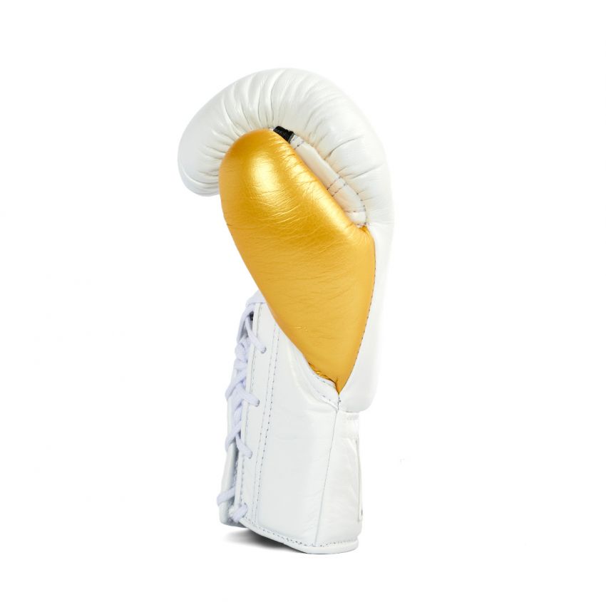 Winning boxing gloves White Gold Leather 16oz Lace up - Velcro