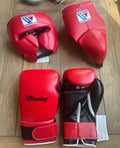 Winning Boxing set Red Black Leather Velcro Gloves