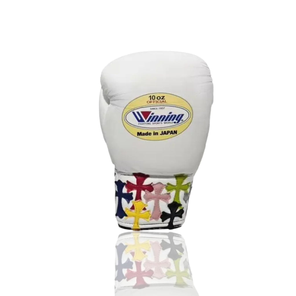 Winning Cross boxing gloves White Leather Lace up - Velcro
