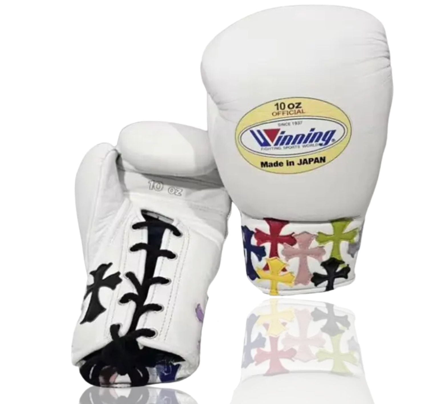 Winning Cross boxing gloves White Leather Lace up - Velcro