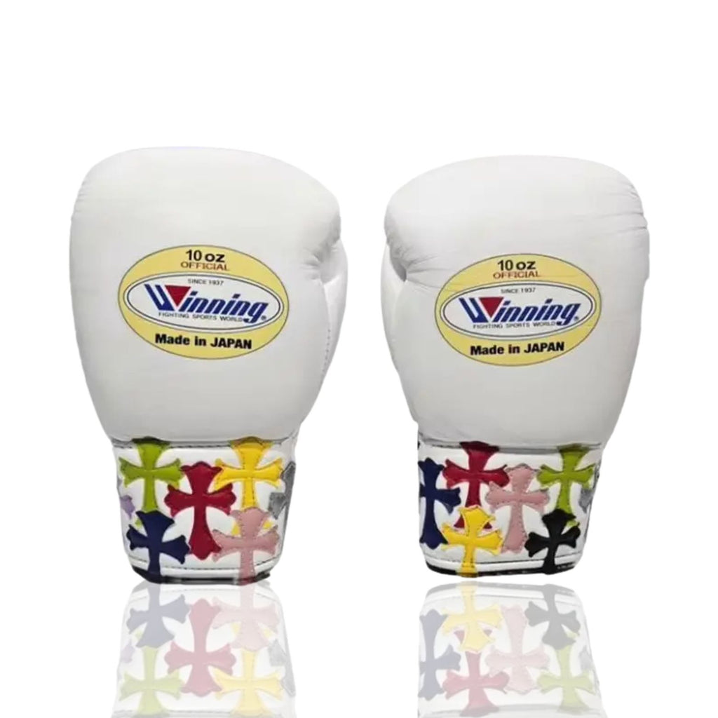 Winning Cross boxing gloves White Leather Lace up - Velcro