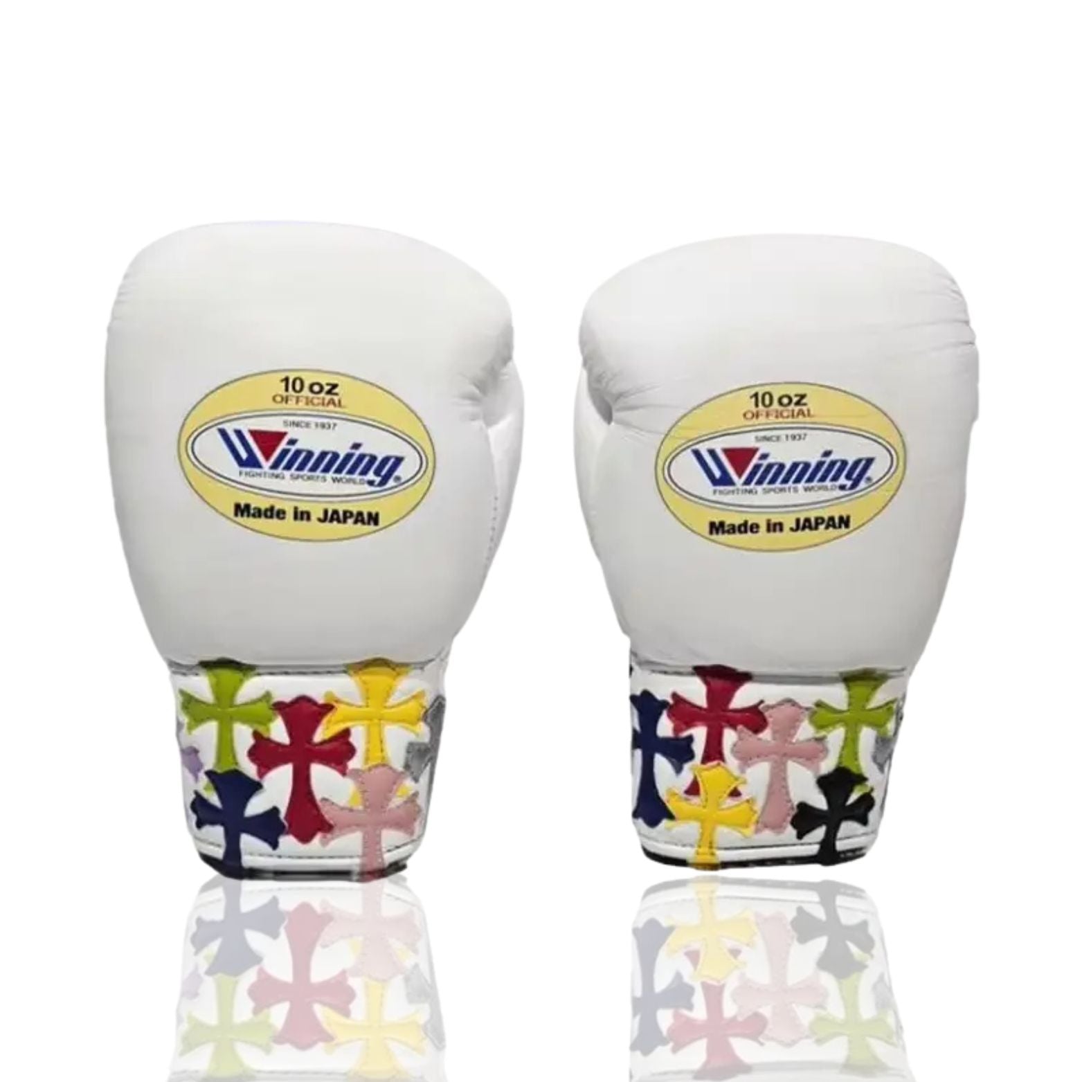 Winning Cross boxing gloves White Leather Lace up - Velcro