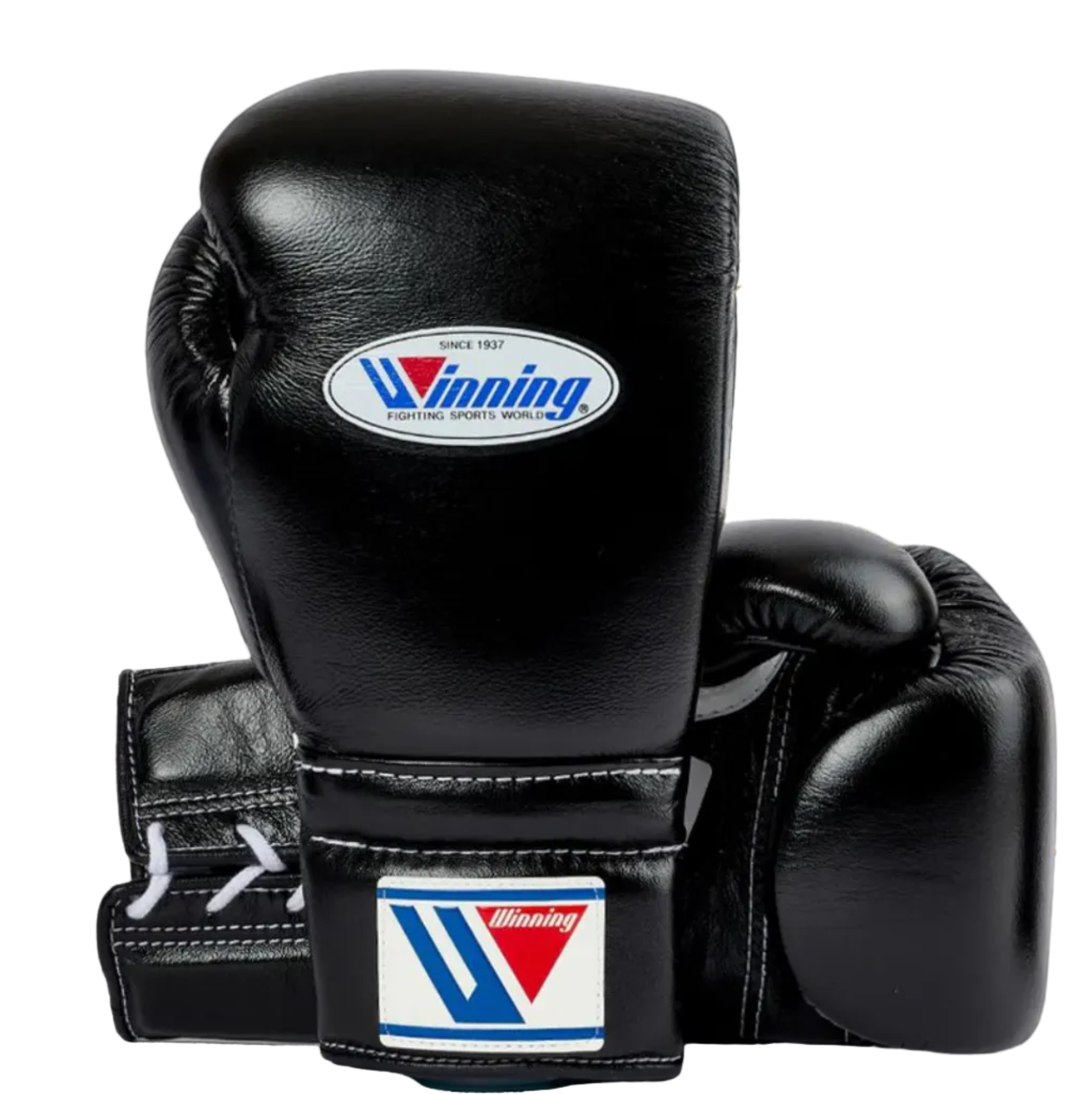 Winning Training Boxing Gloves Black Leather Lace-Up 