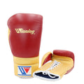 Winning Training Boxing Gloves Gold & Red Leather Lace Up