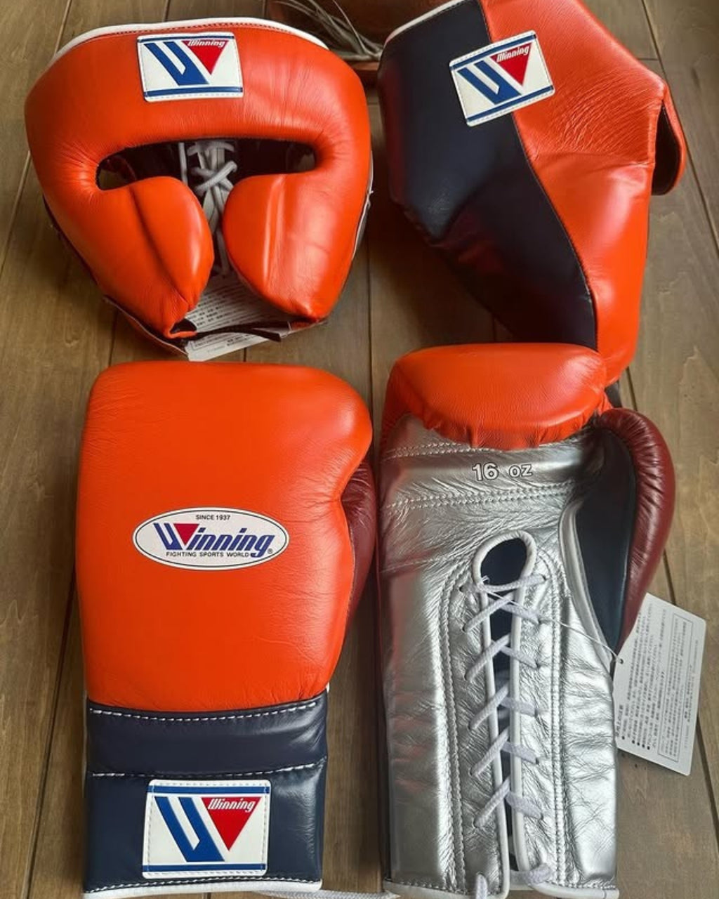 Winning Training Boxing Gloves orange Silver Leather Nose & Groin Protection