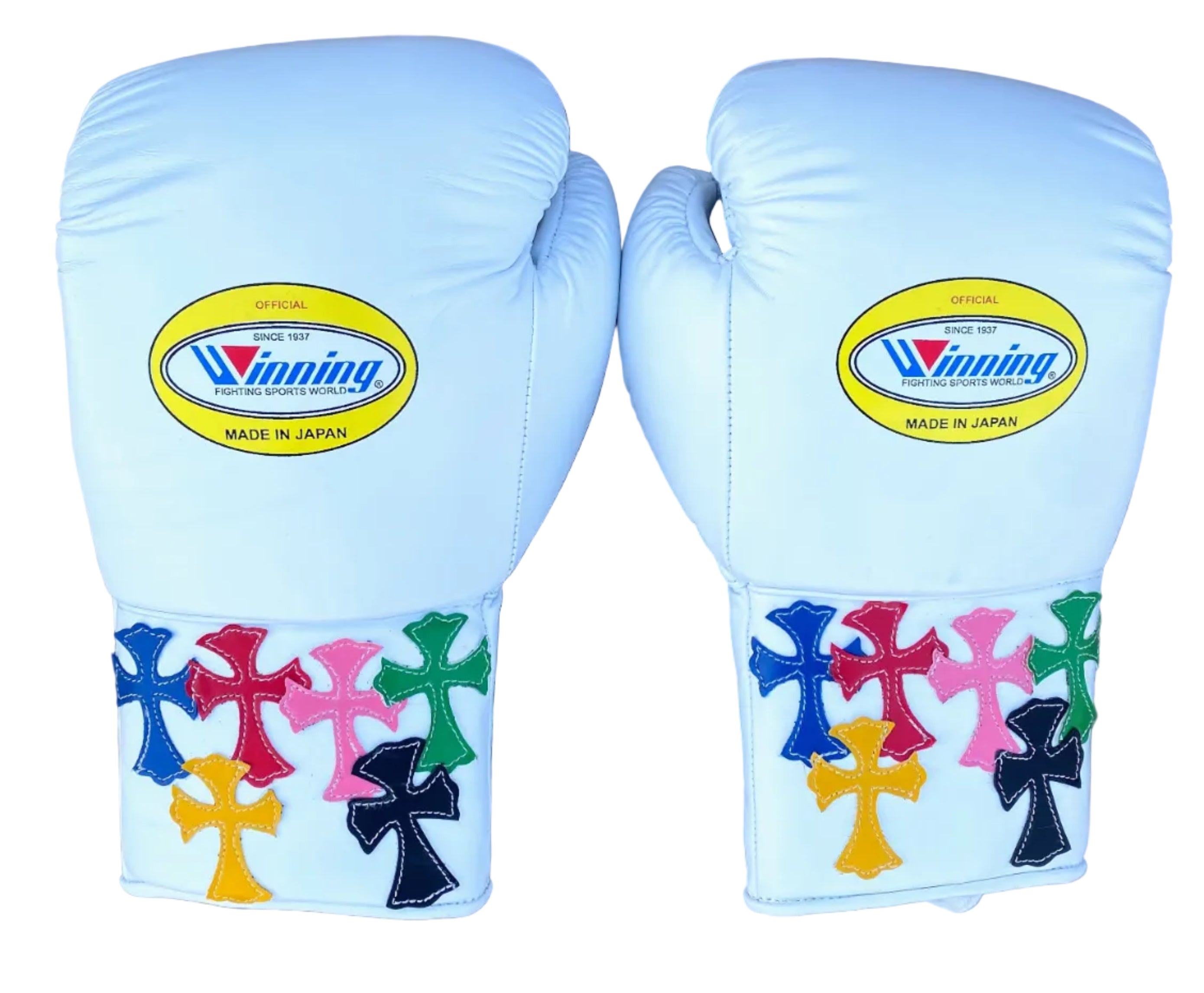 Winning Training boxing gloves 16oz White Leather Lace up - Velcro