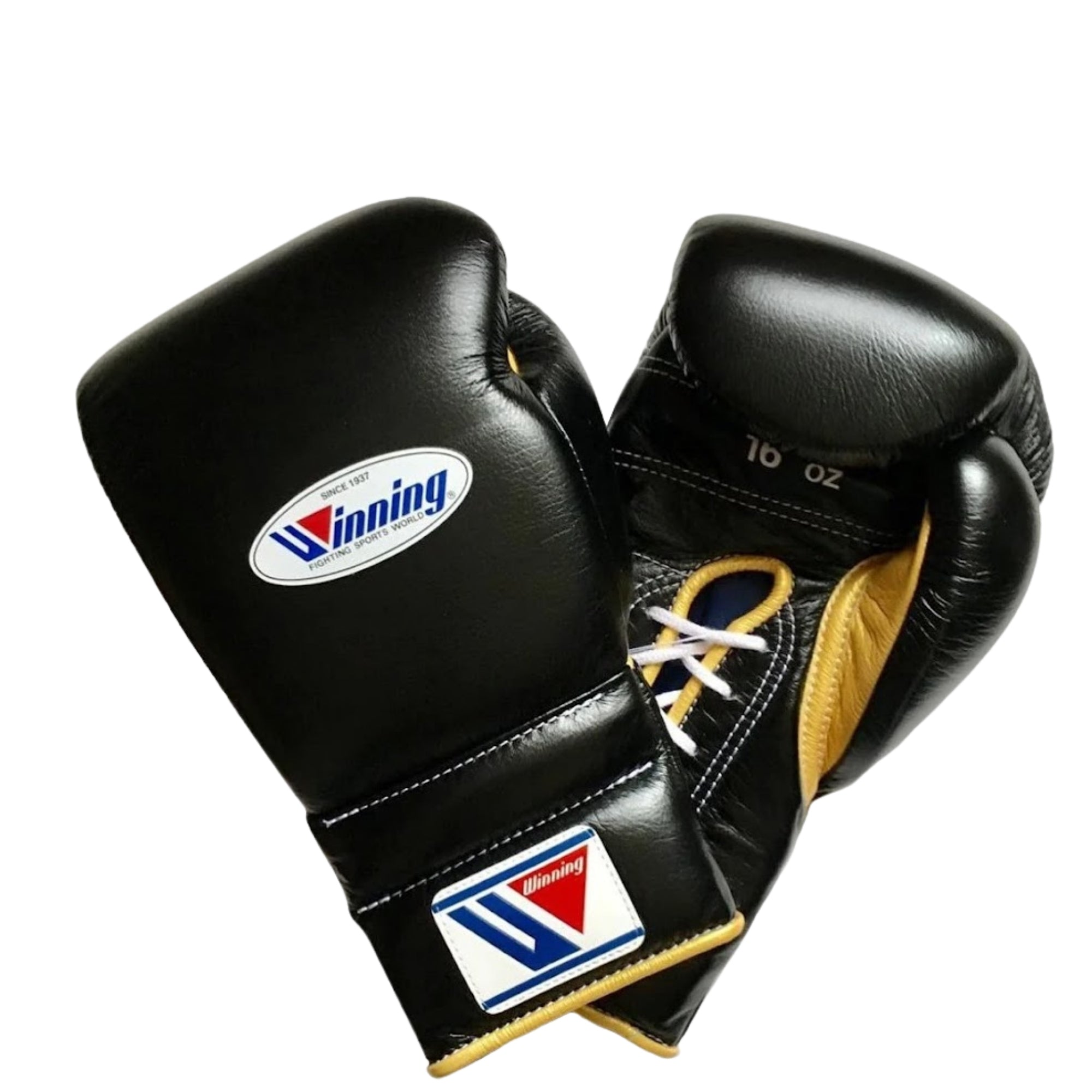 Winning Training boxing gloves Black Gold Leather Lace up