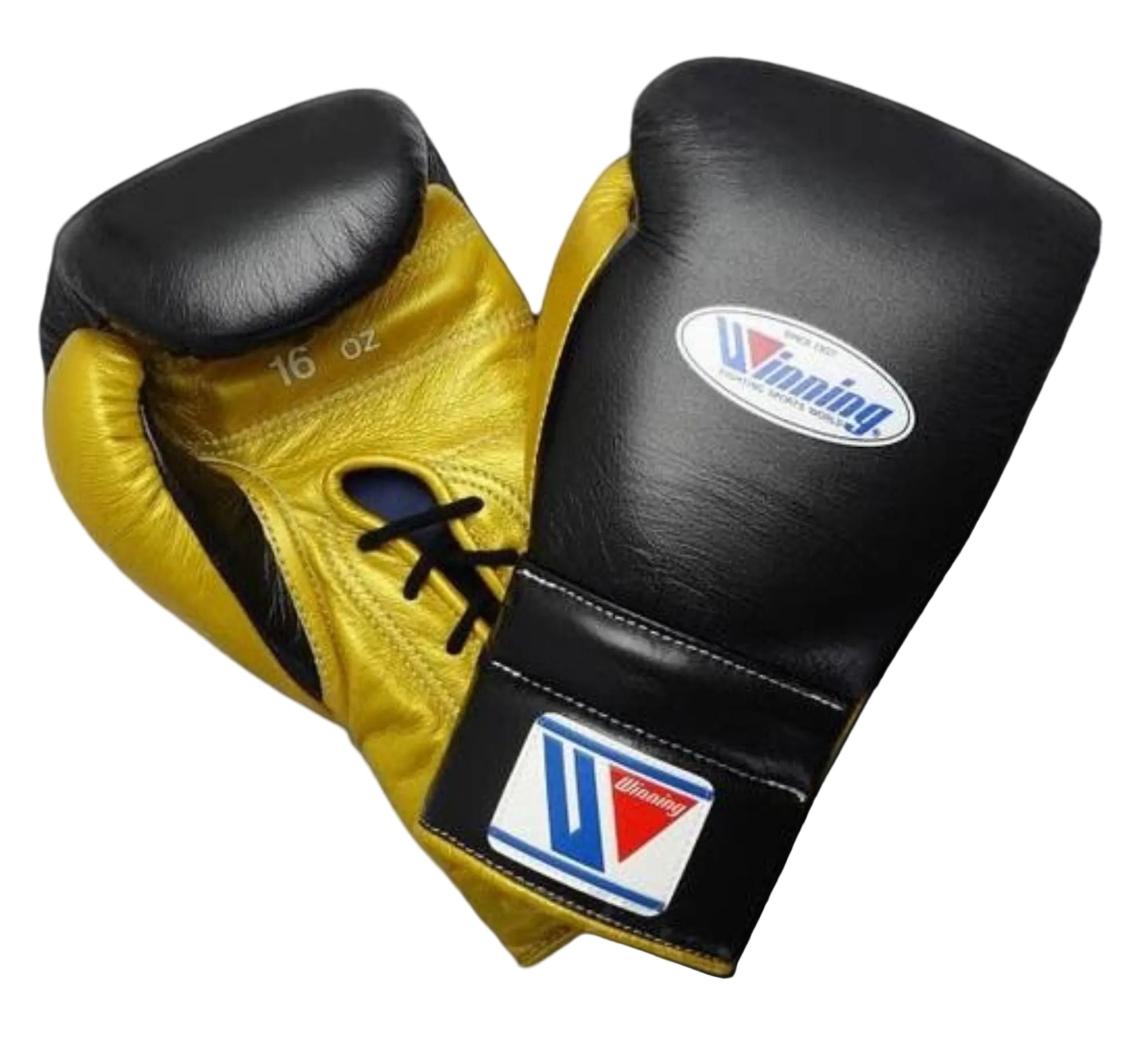 Winning Training boxing gloves Black Gold Leather Lace up - Velcro