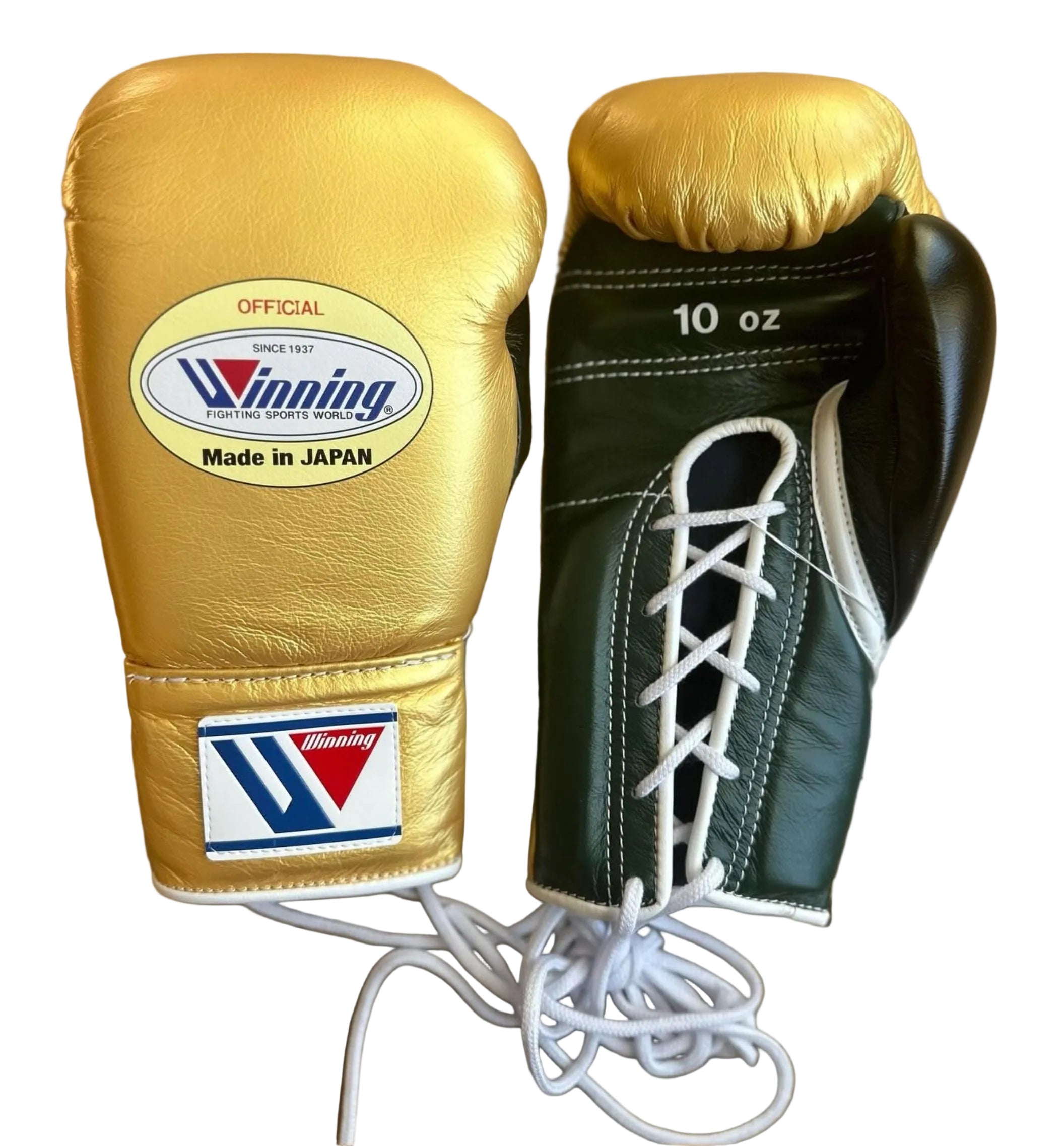 Winning Training boxing gloves Gold Black Leather Lace up - Velcro