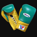 Winning Training boxing gloves Green Gold Leather Lace up - Velcro