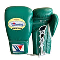 Winning Training boxing gloves Green Leather Lace up - Velcro