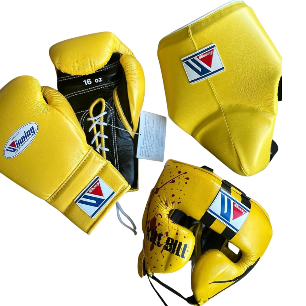 Winning Training boxing gloves Kill bill set yellow Leather Lace up - Velcro