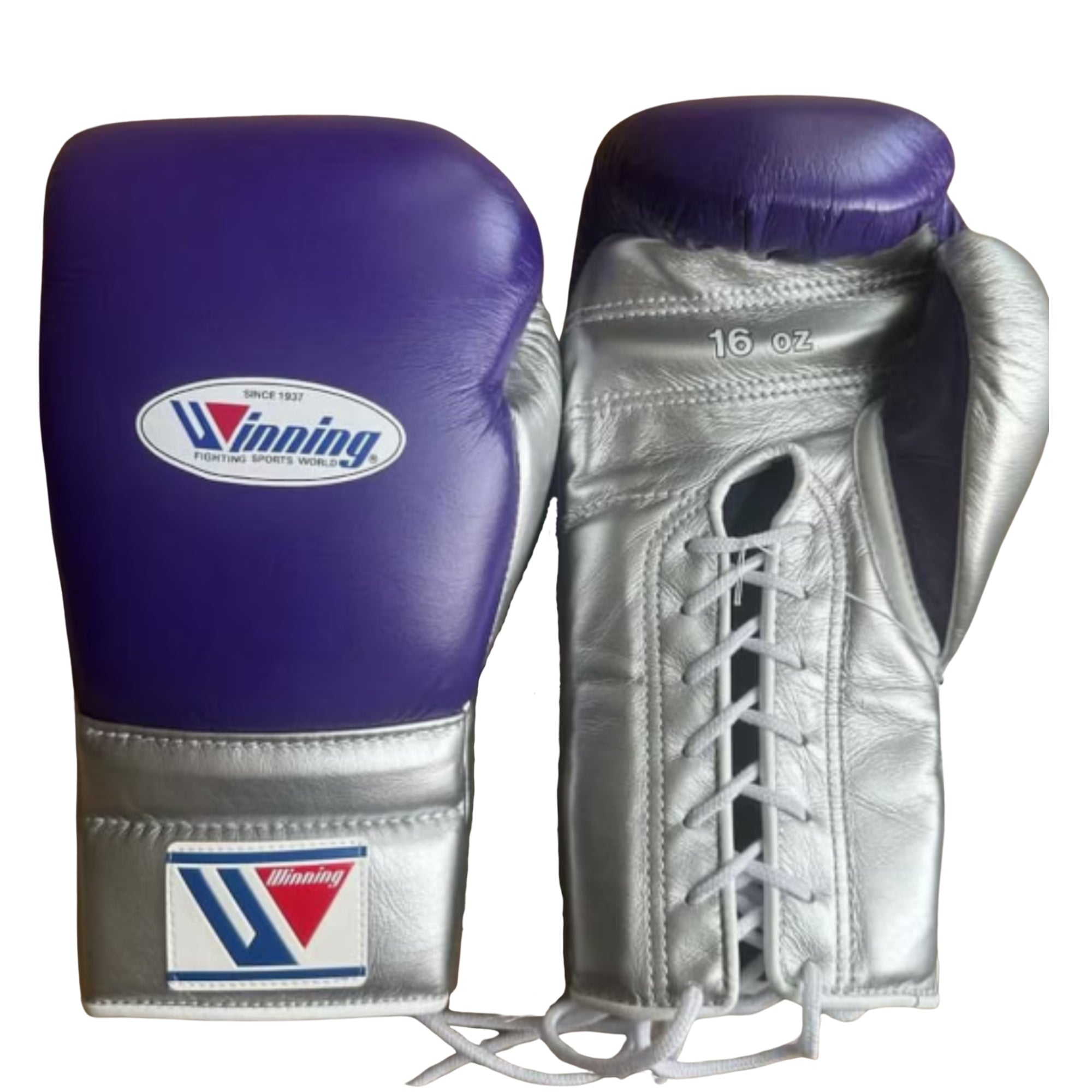 Winning Training boxing gloves Purple Silver Leather Lace up - Velcro