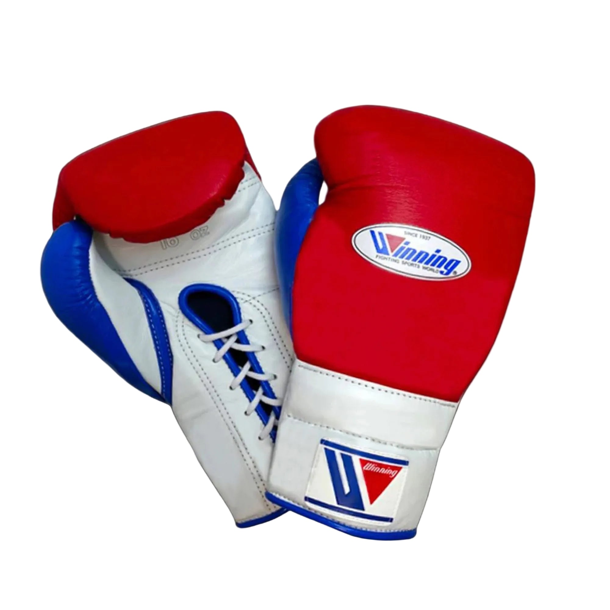Winning Training boxing gloves Red Whie Leather Lace up - Velcro