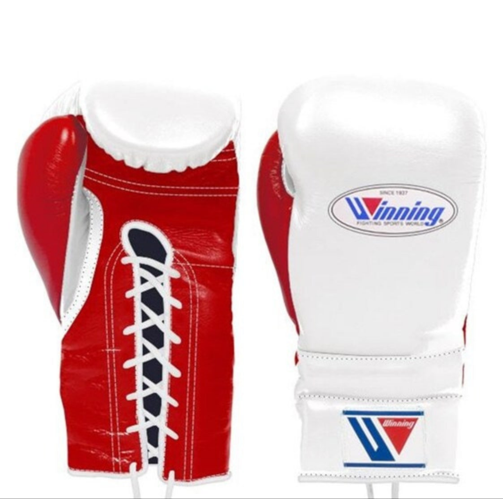 Winning Training boxing gloves Red White Lace up - Velcro