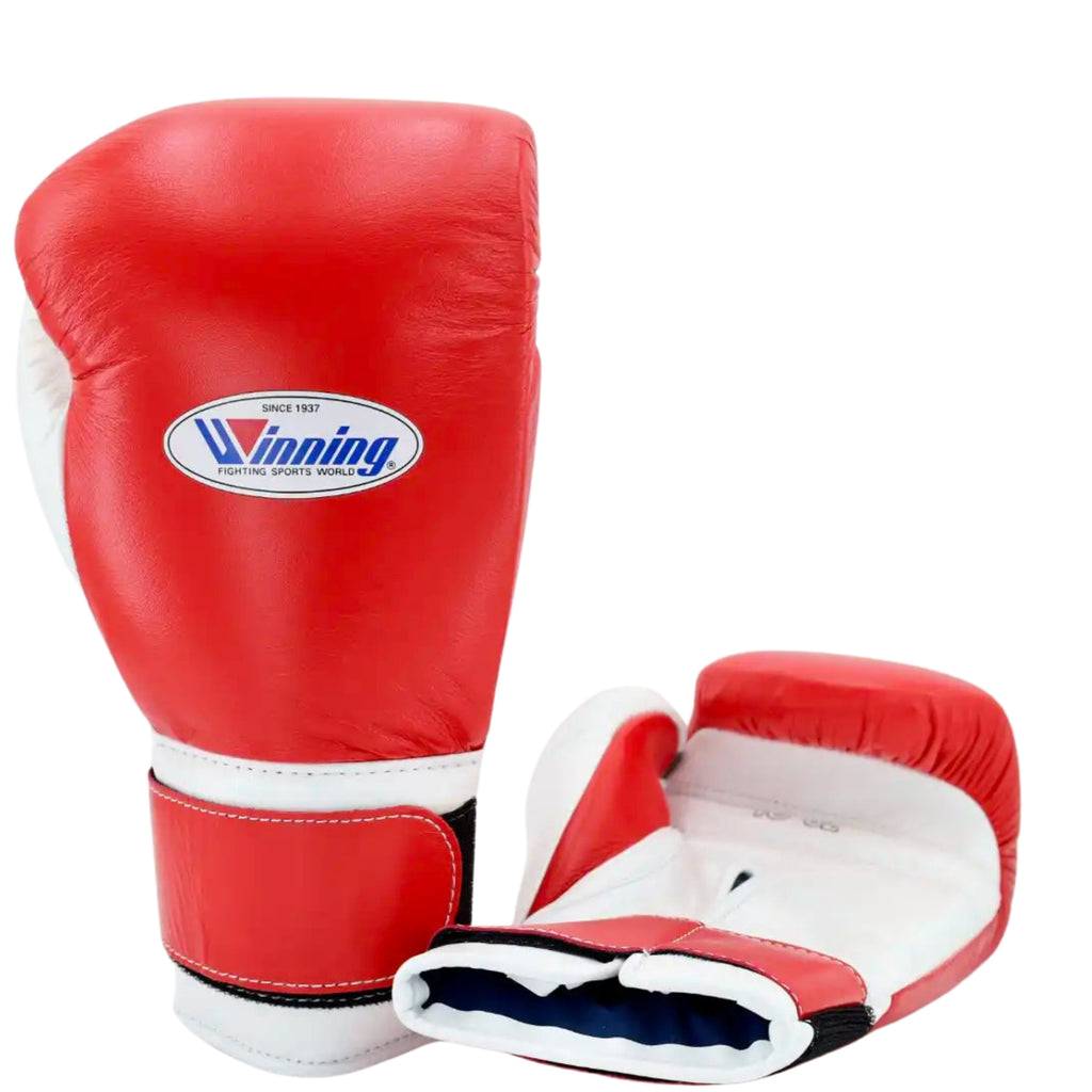 Winning Training boxing gloves Red White Leather Velcro