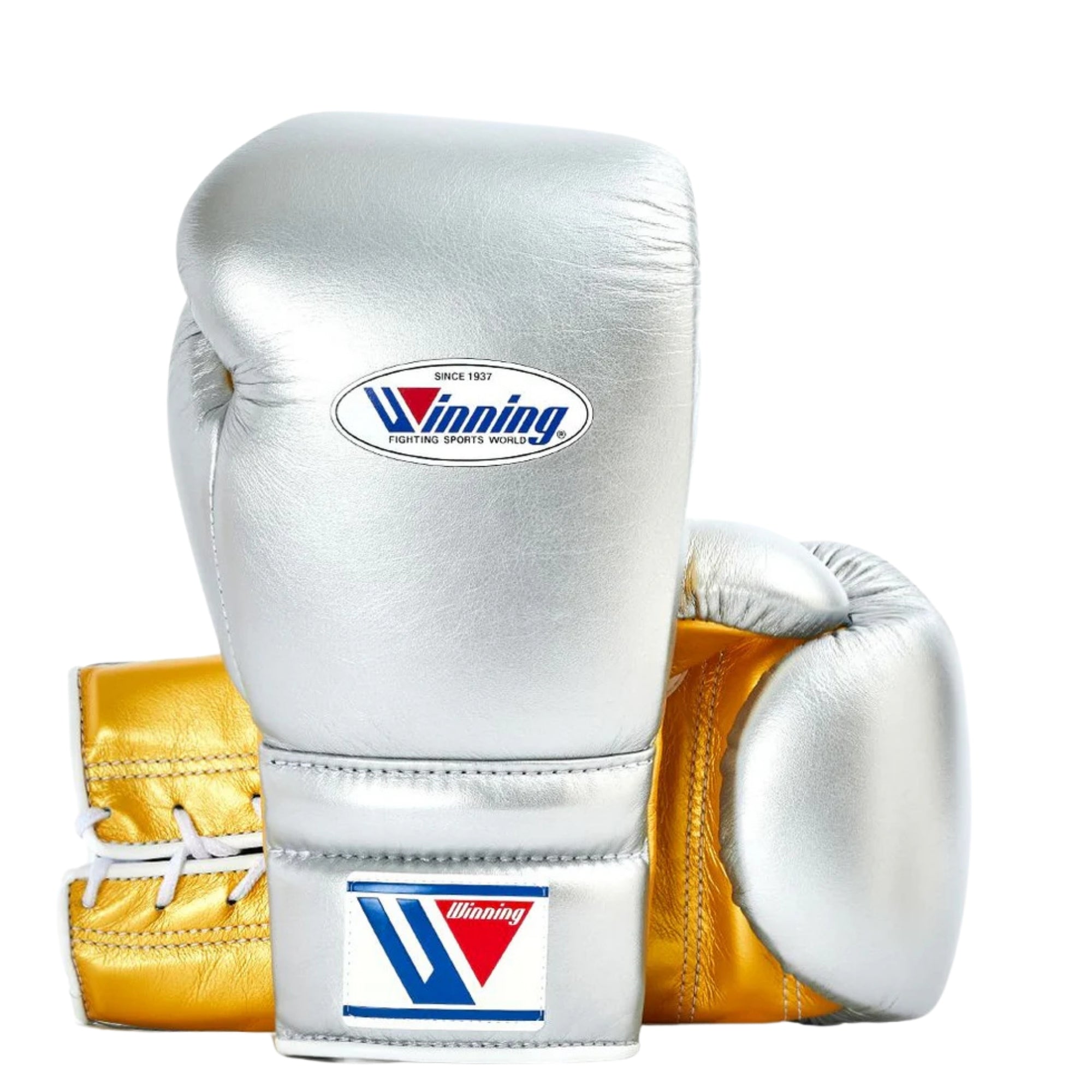 Winning Training boxing gloves Silver Gold Leather Lace up 